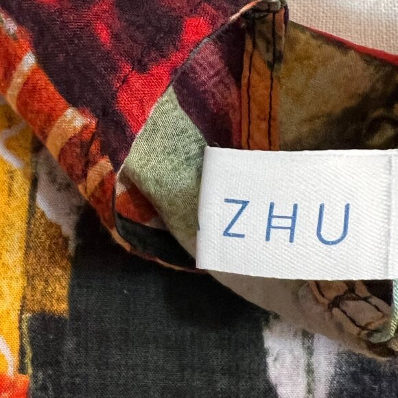 ELLA ZHU Women’s Abstract Art Print Dress Size L – Colorful Rayon Boho Summer - Picture 5 of 9